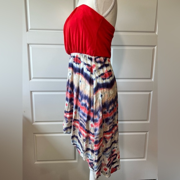 As U Wish Red Tie Dye Strapless Dress Casual Sundress Summer Dress Small - Picture 4 of 7